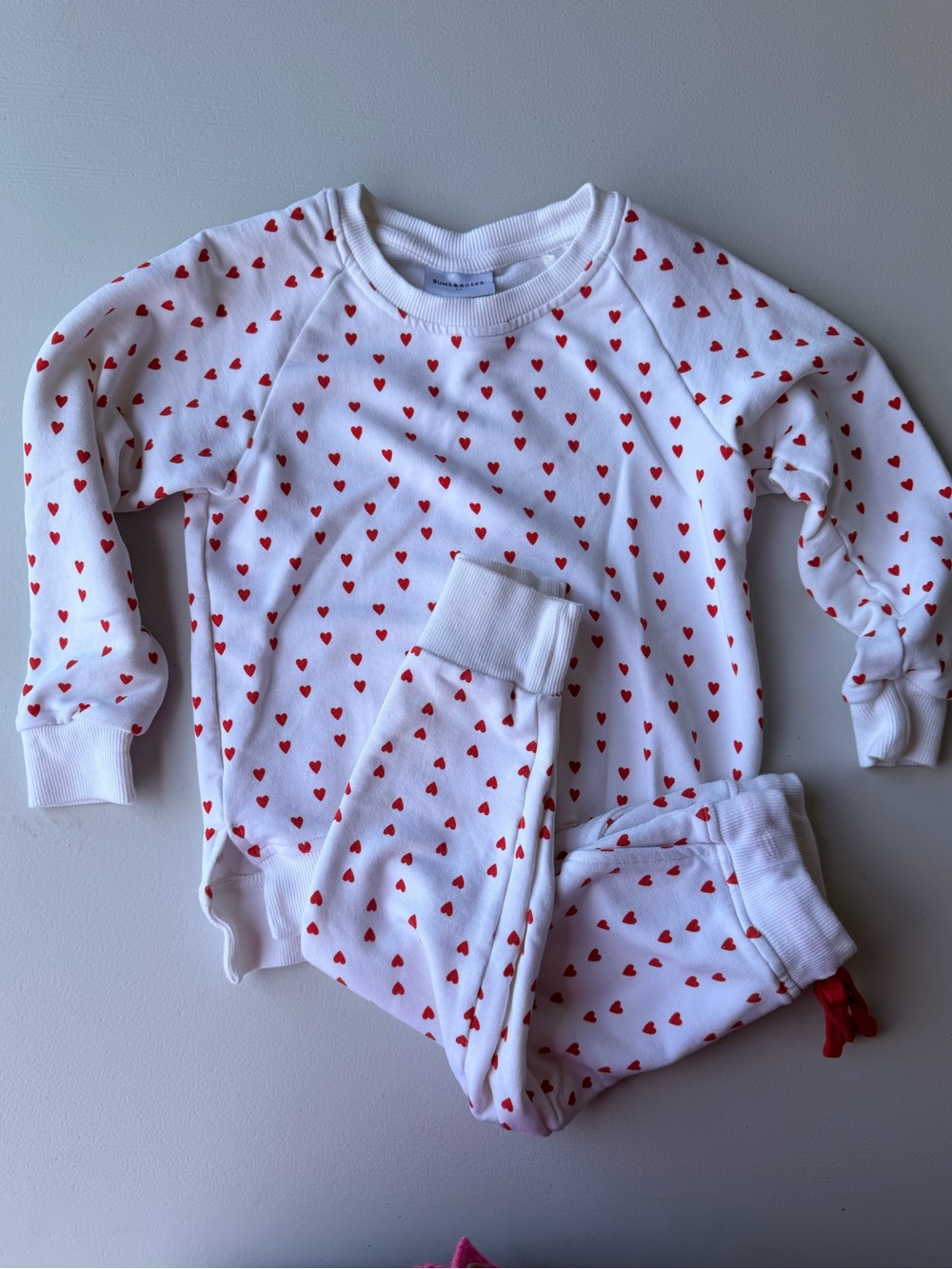 Kids White Jogger Set with Red Heart Print